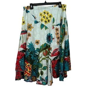 Vintage ANU Skirt Vibrant Embroidered Asymmetrical  M